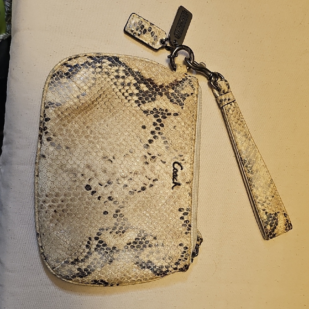 Coach Beige and Black Snake Skin  Embossed  Wristlet And Snake Skin Wristlet